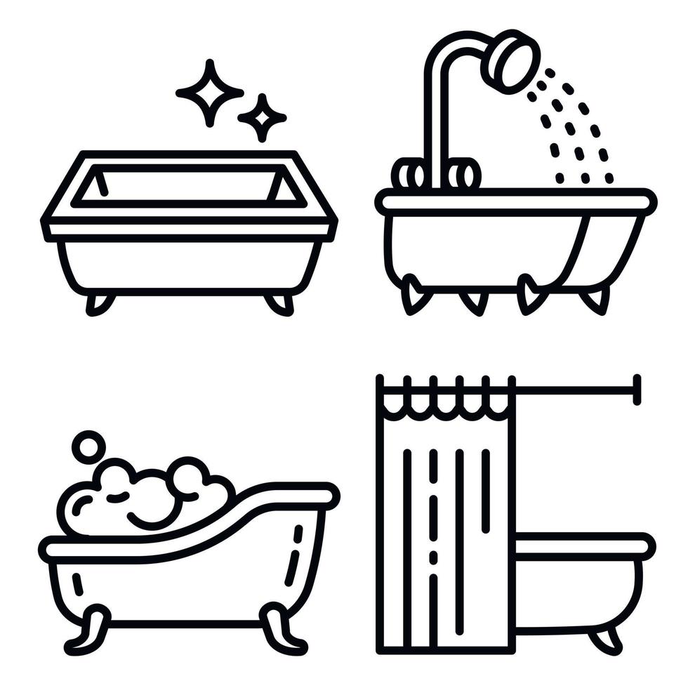 badkuip iconen set, Kaderstijl vector