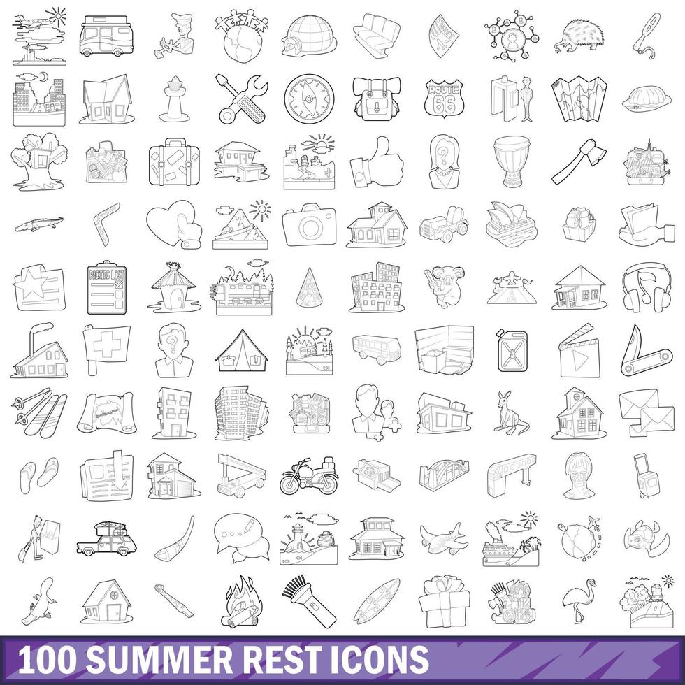 100 zomerrust iconen set, Kaderstijl vector