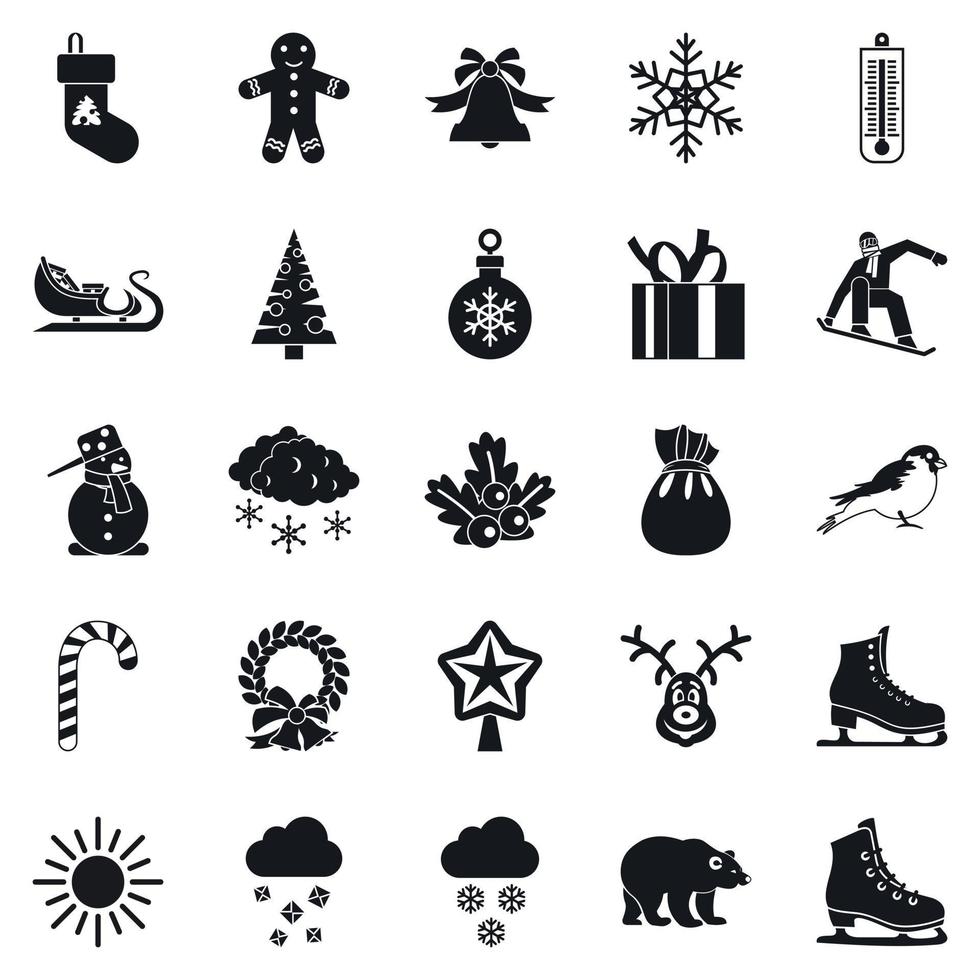 kerstvakantie iconen set, eenvoudige stijl vector