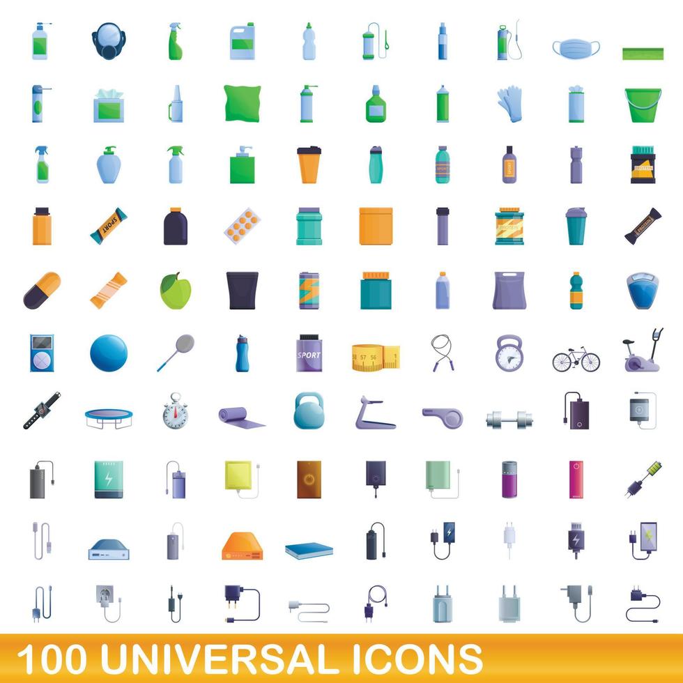 100 universele iconen set, cartoon stijl vector