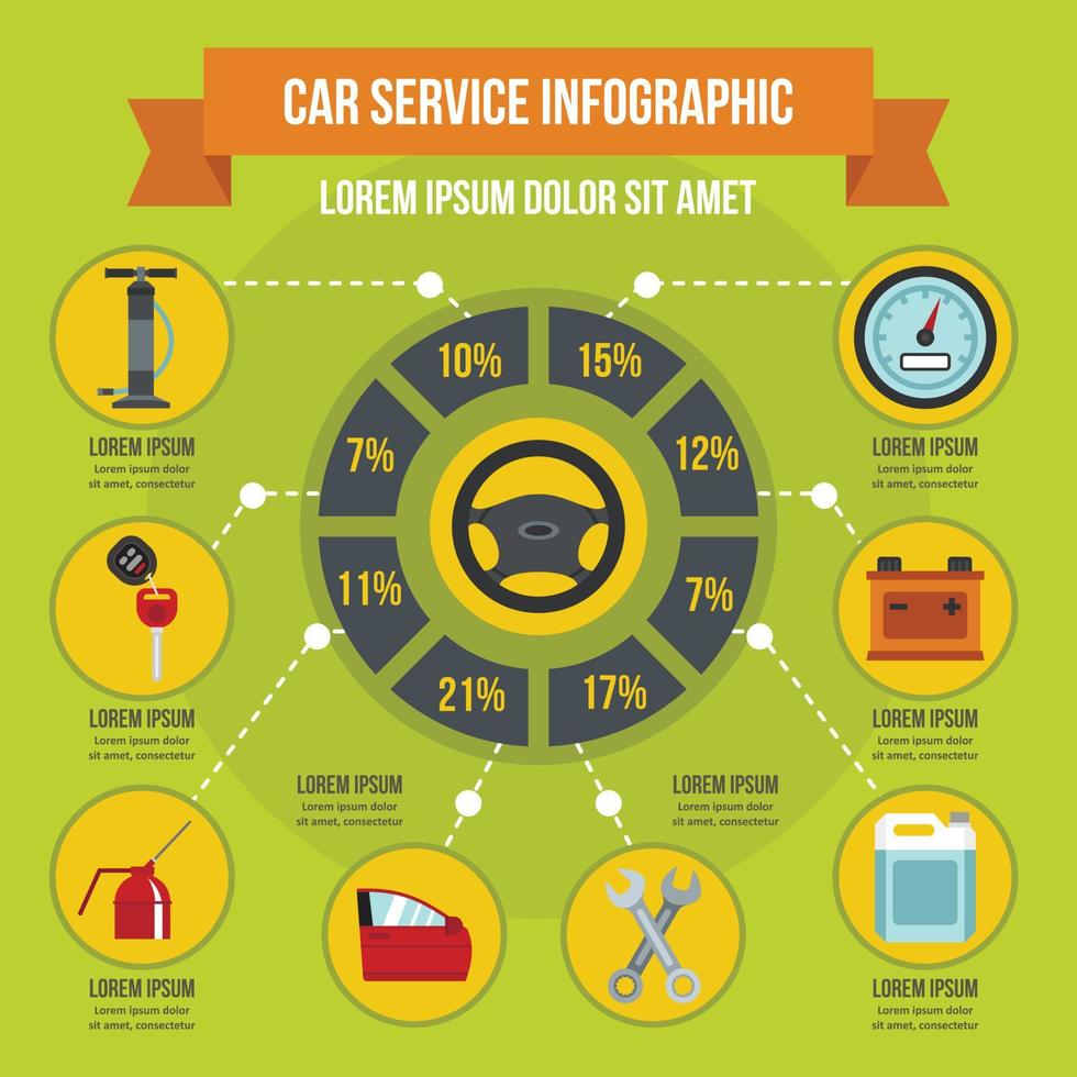 auto service infographic concept, vlakke stijl vector