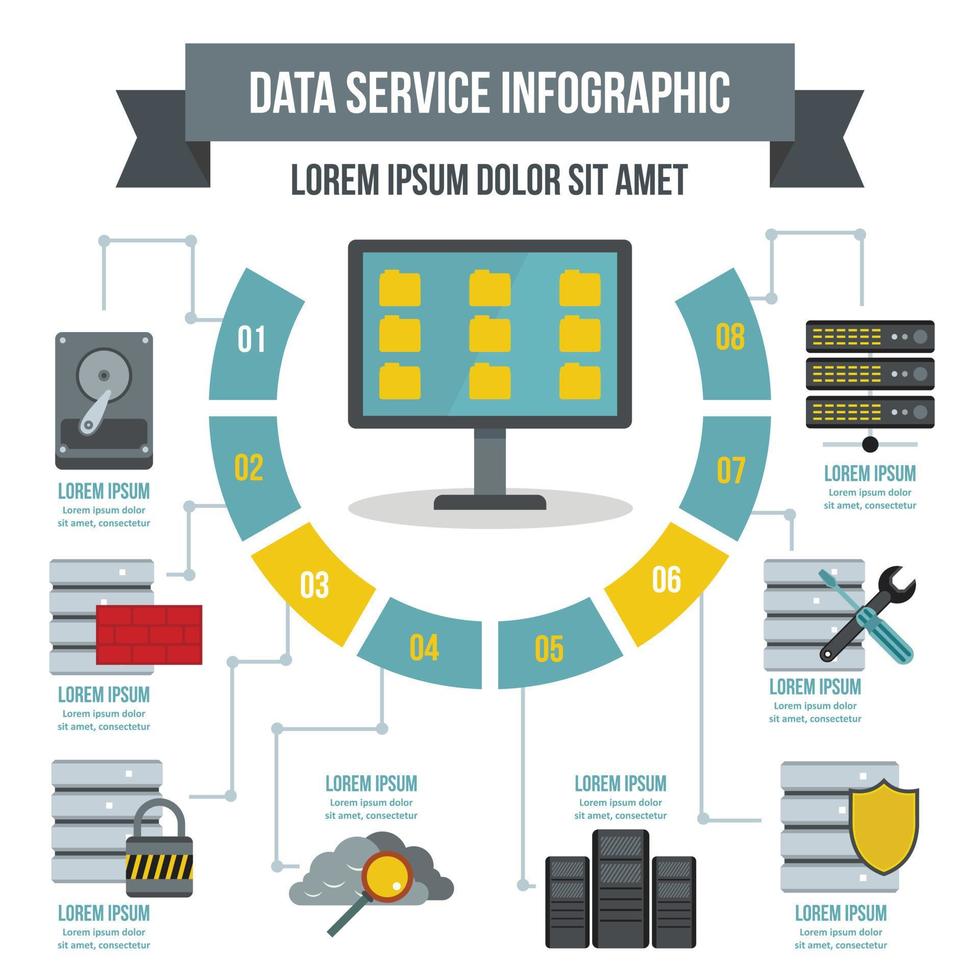 infographic dataserviceconcept, vlakke stijl vector