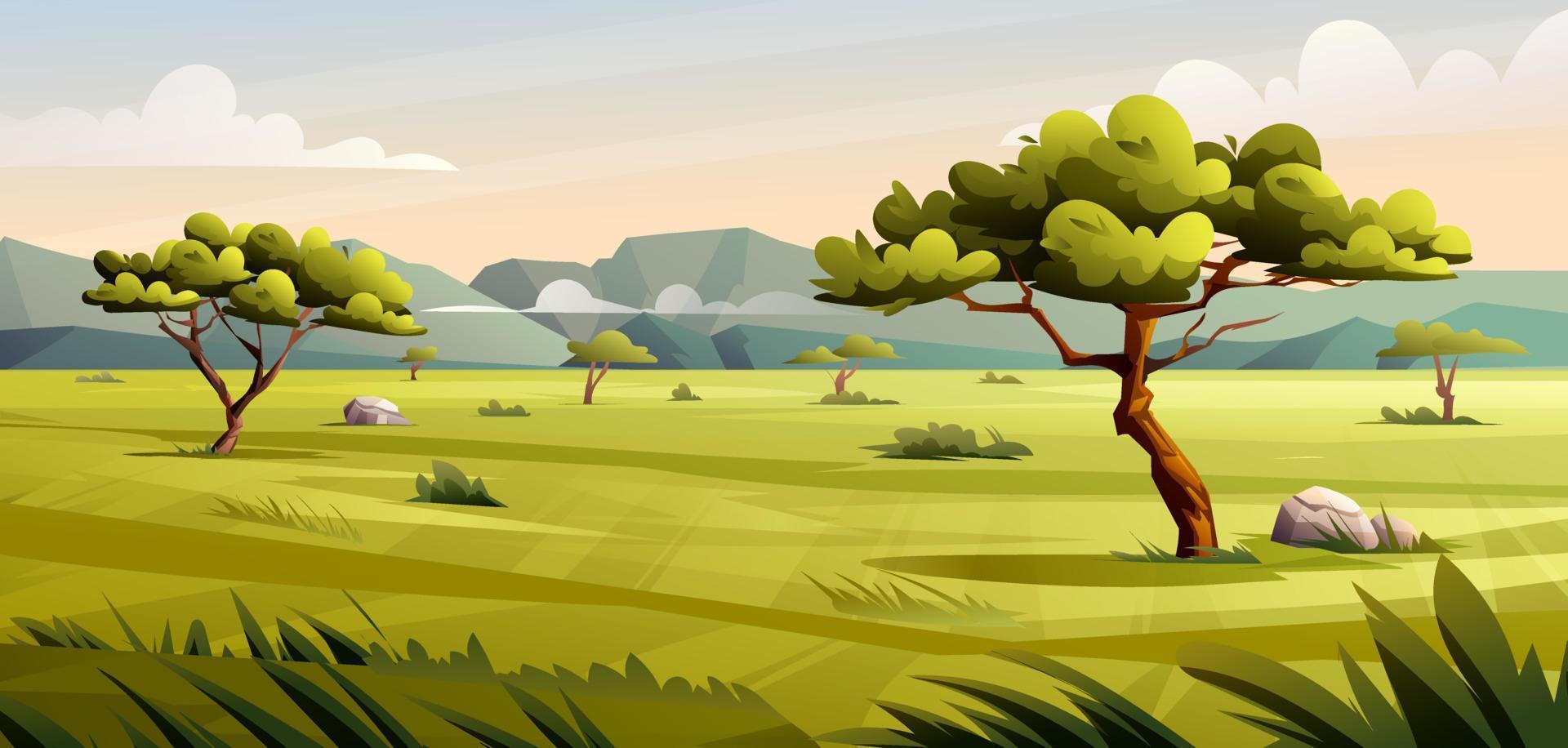 savanne landschap illustratie. landschap van de Afrikaanse savanne in cartoonstijl vector