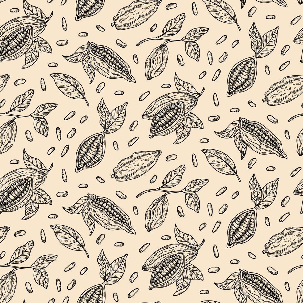 cacao tak vector naadloze patroon. chocolade ontwerp hand getekende achtergrond op witte achtergrond in schets stijl