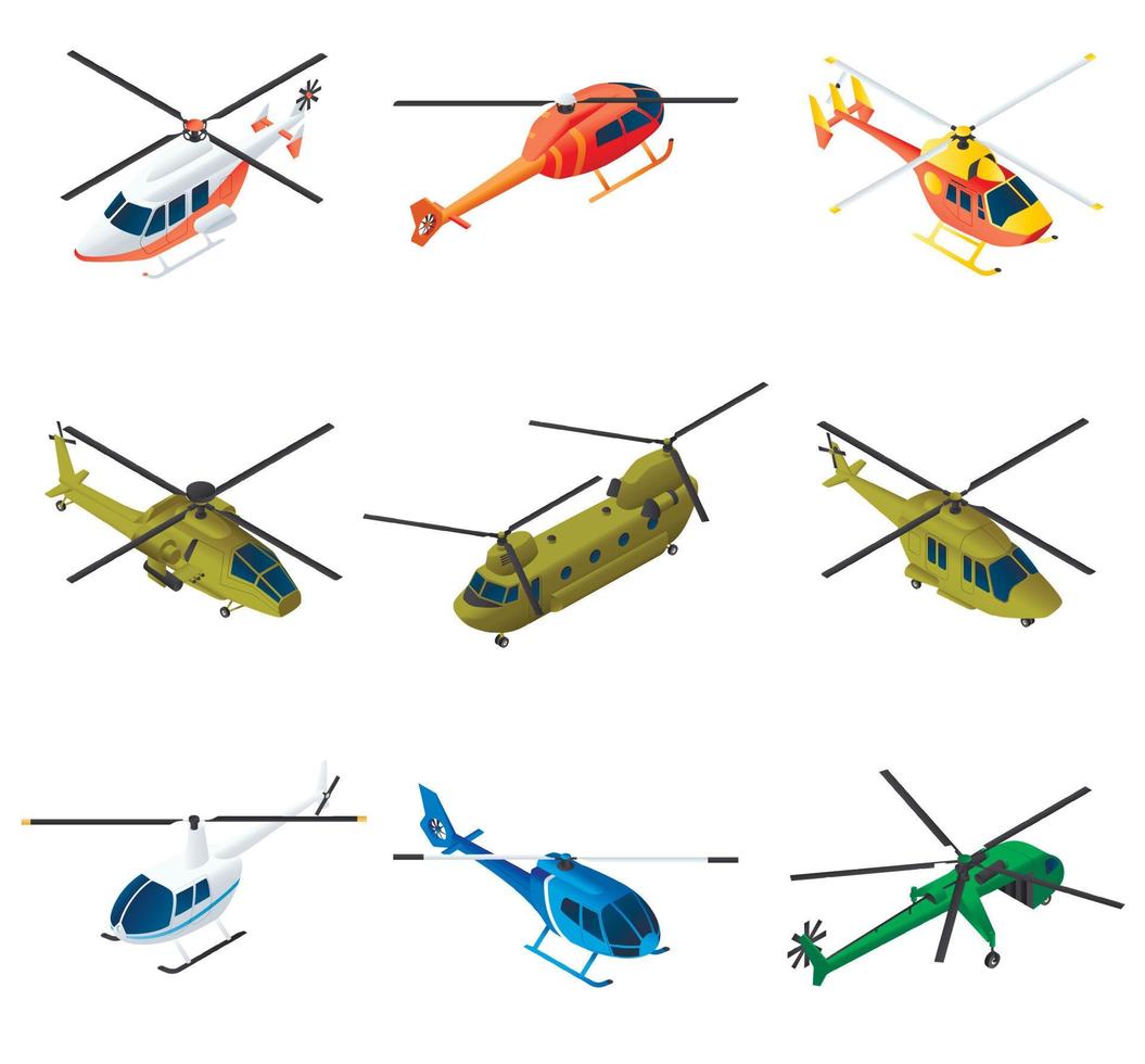 helikopter iconen set, isometrische stijl vector