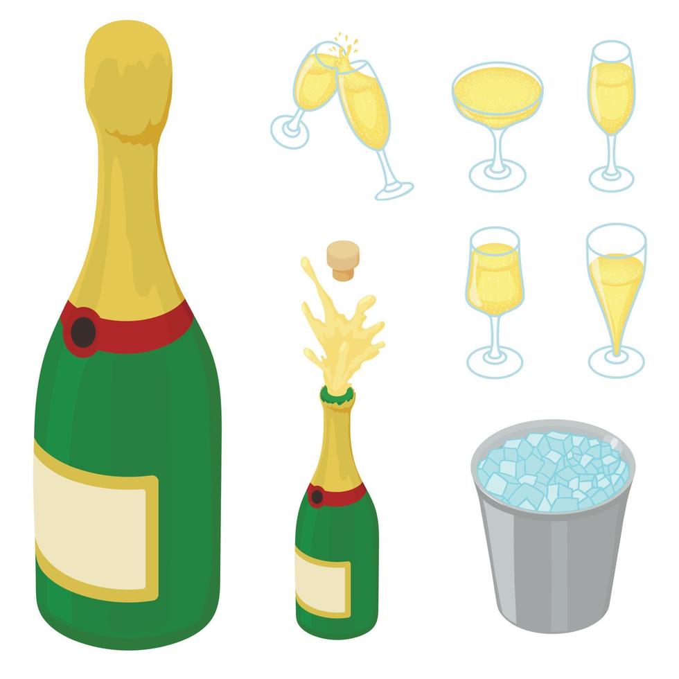 champagne iconen set, isometrische stijl vector