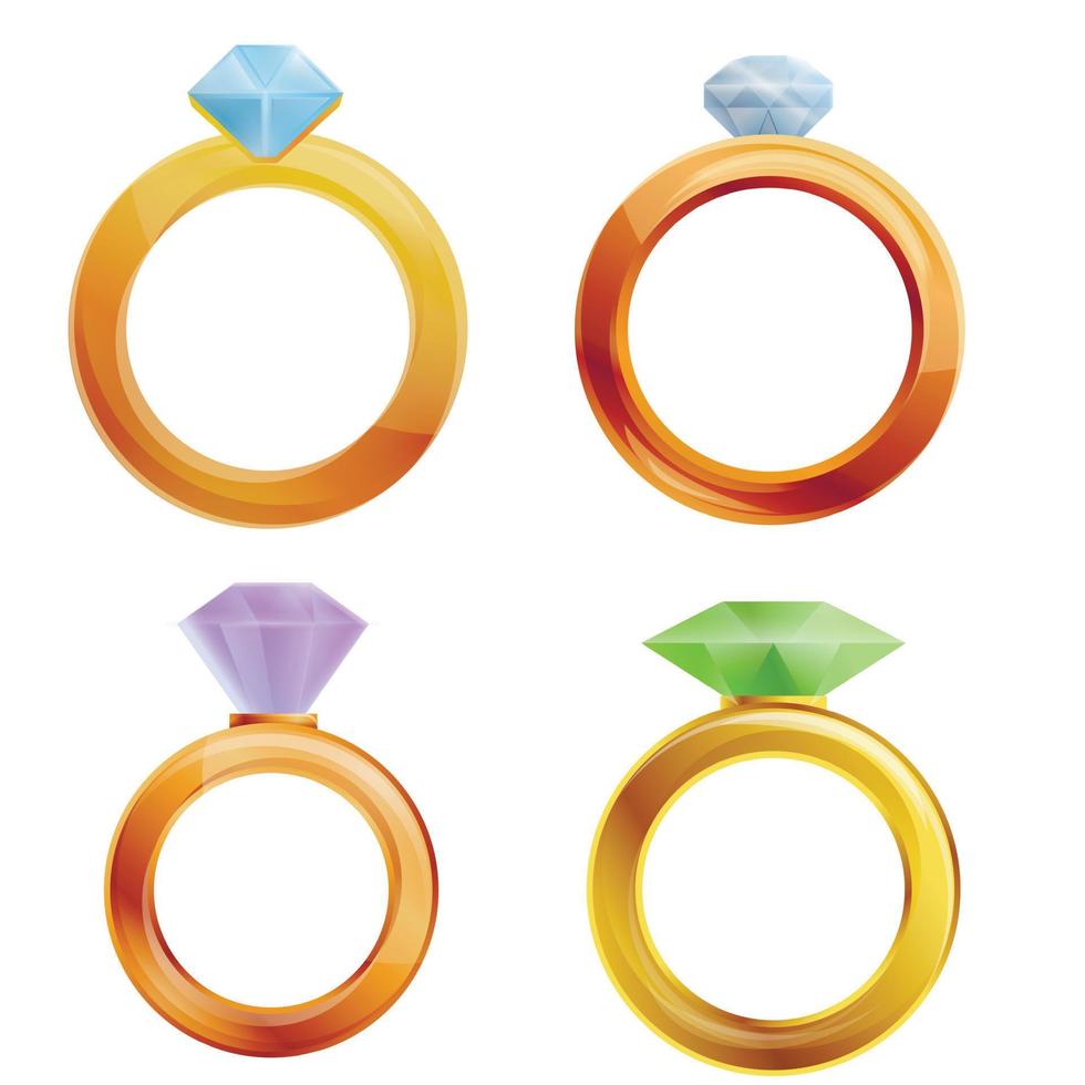 diamanten ring iconen set, cartoon stijl vector