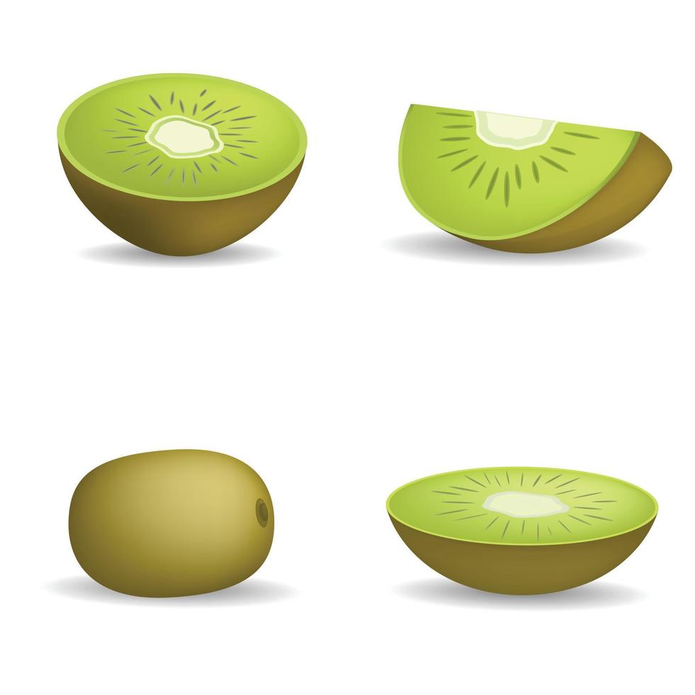 kiwi fruit eten slice iconen set, realistische stijl vector
