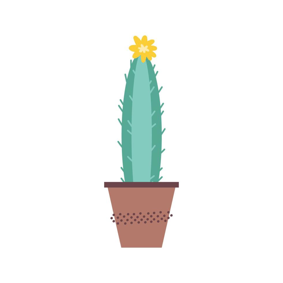 kleurrijke cactusplant met bloemen in gekleurde potten. exotische en tropische planten - cactussen voor ontwerp geïsoleerd op een witte achtergrond. handgetekende cactus voor design. vector