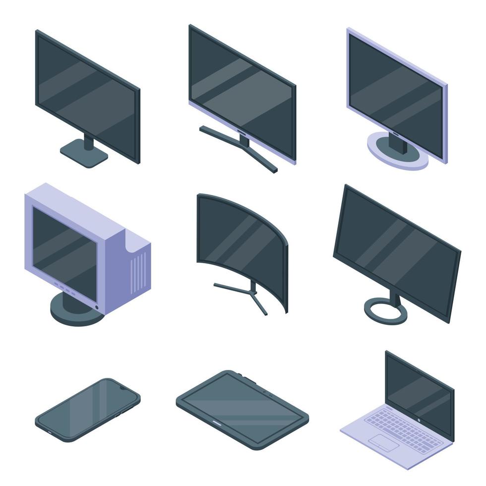 monitor iconen set, isometrische stijl vector