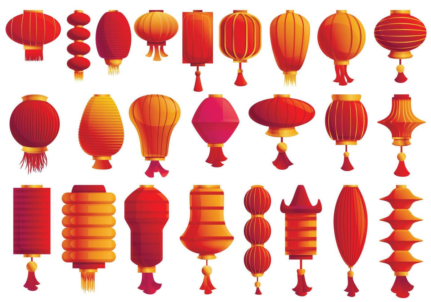 chinese lantaarn iconen set, cartoon stijl vector