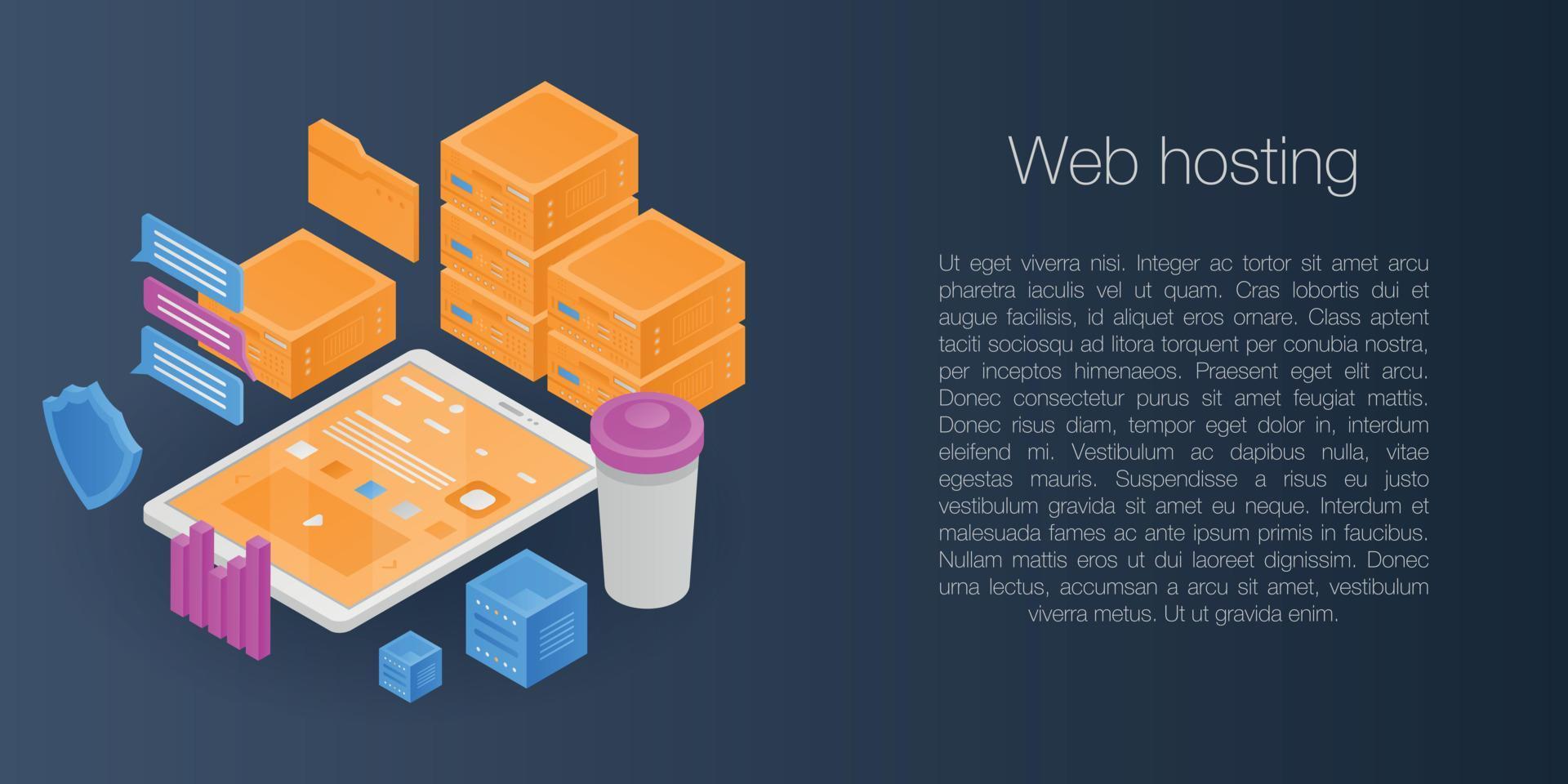 webhosting concept banner, isometrische stijl vector