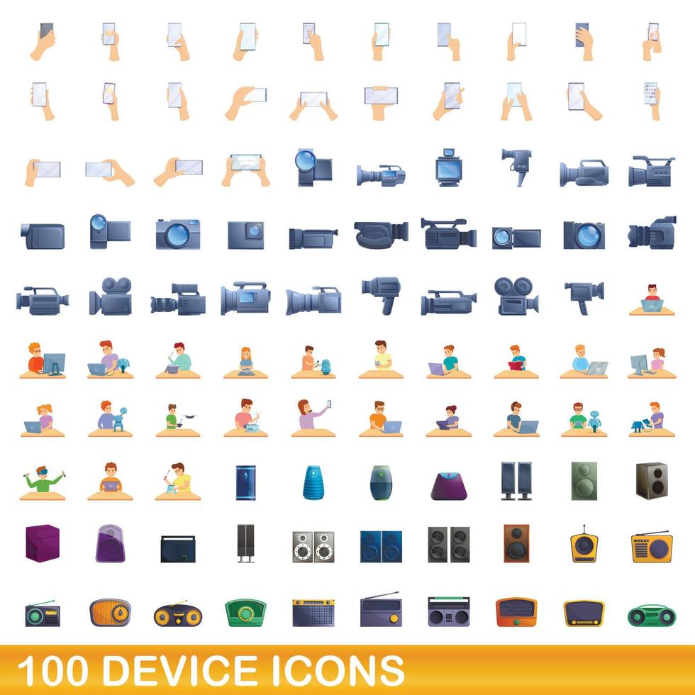 100 apparaat iconen set, cartoon stijl vector