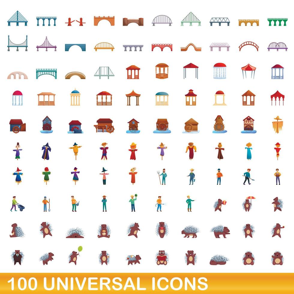 100 universele iconen set, cartoon stijl vector