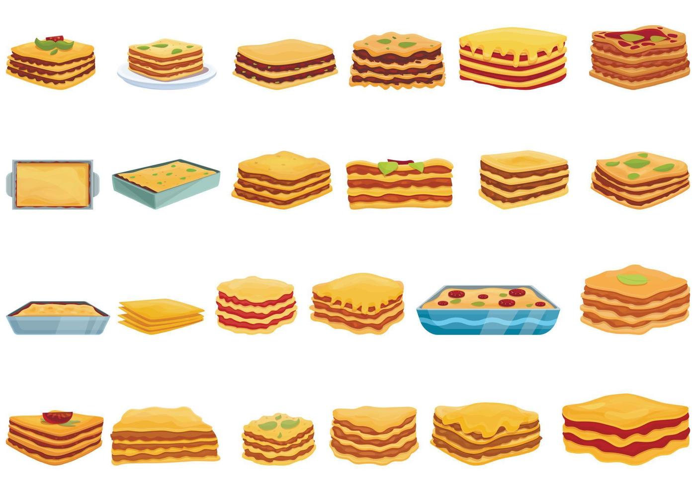 lasagne iconen set, cartoon stijl vector