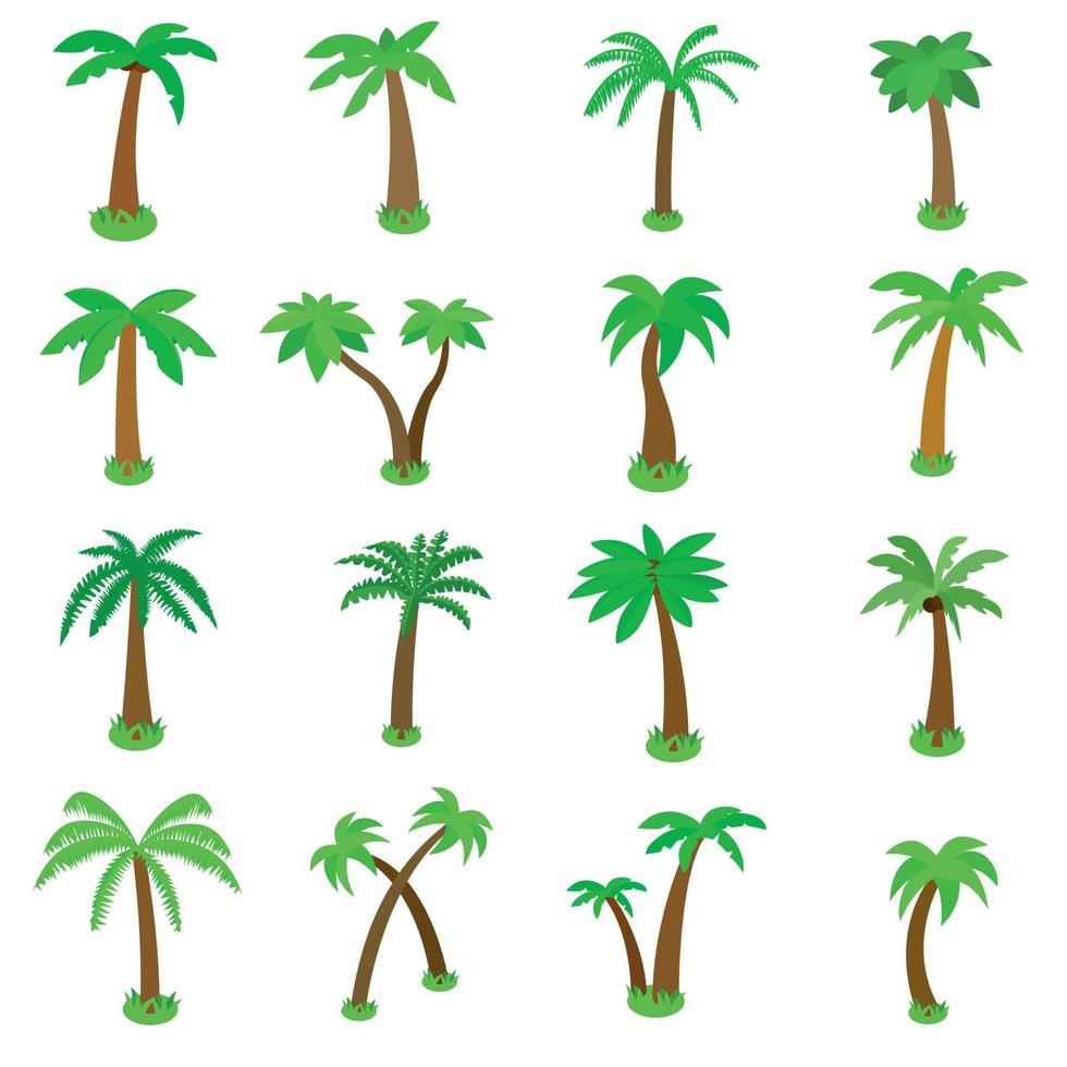 palmboom iconen set, isometrische 3D-stijl vector