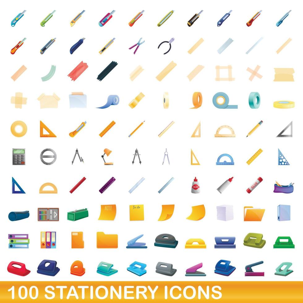 100 briefpapier iconen set, cartoon stijl vector