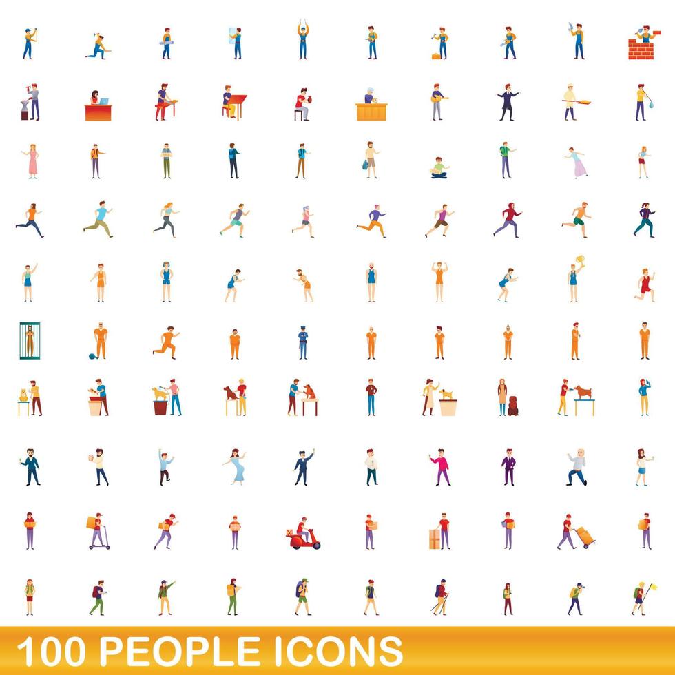 100 mensen iconen set, cartoon stijl vector