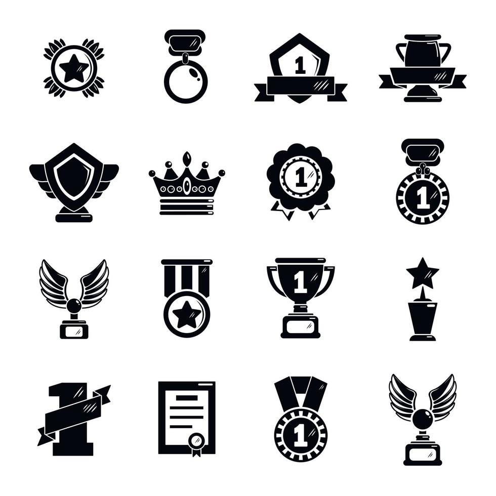 awards medailles kopjes iconen set, eenvoudige stijl vector