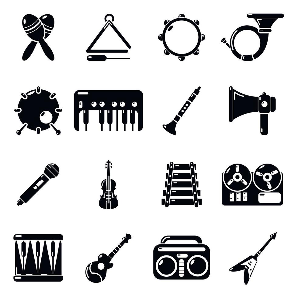 muziekinstrumenten iconen set, eenvoudige stijl vector