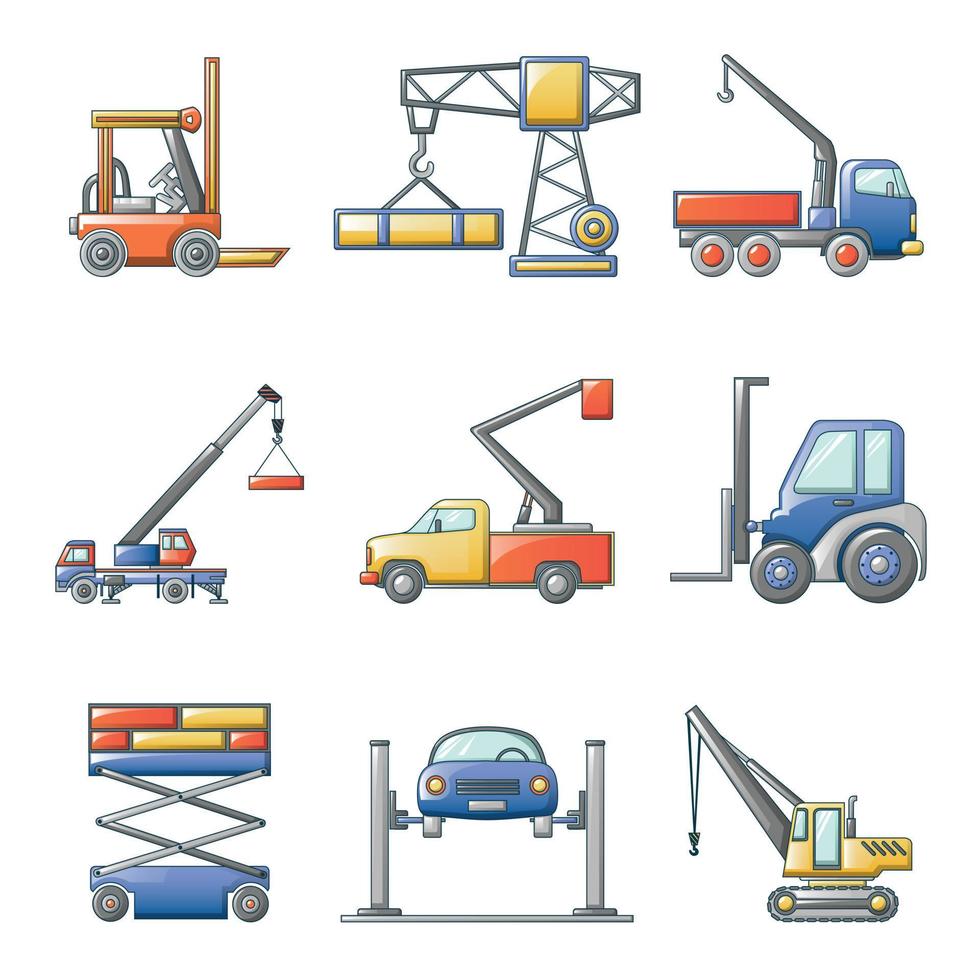 hijsmachine iconen set, cartoon stijl vector