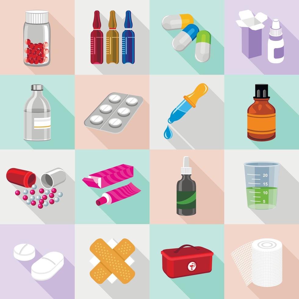 drug vormen iconen set, vlakke stijl vector