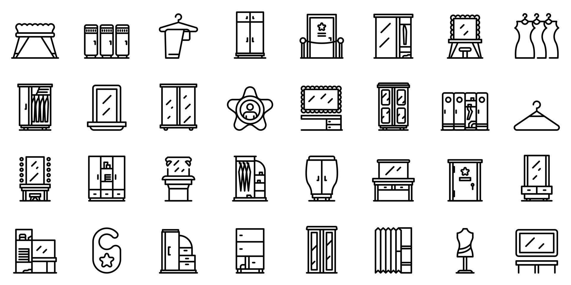 kleedkamer iconen set, Kaderstijl vector