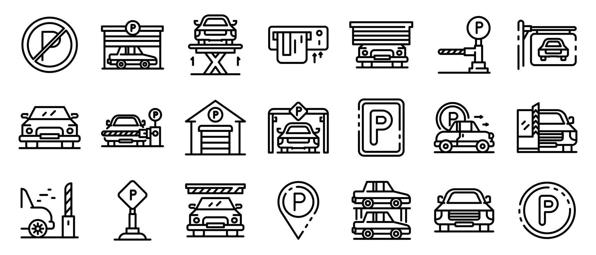 ondergrondse parkeergarage iconen set, Kaderstijl vector