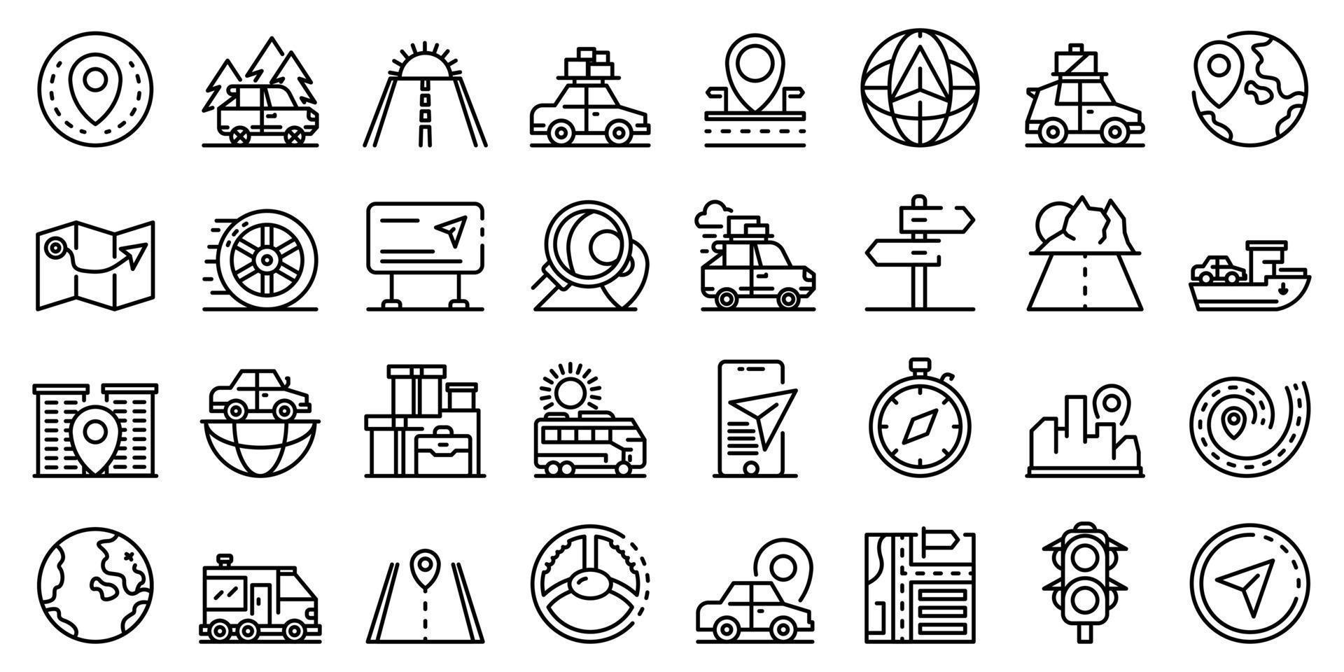 auto reis iconen set, Kaderstijl vector