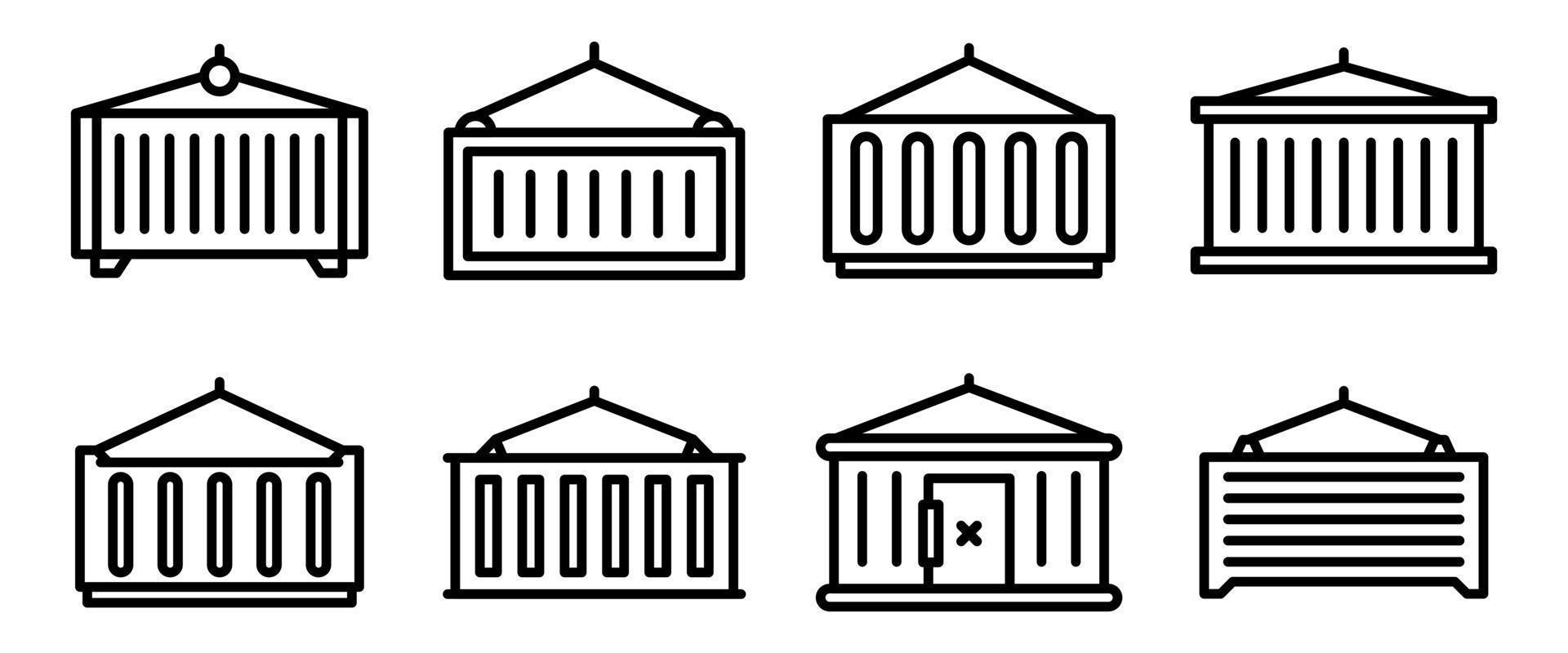 lading container iconen set, Kaderstijl vector