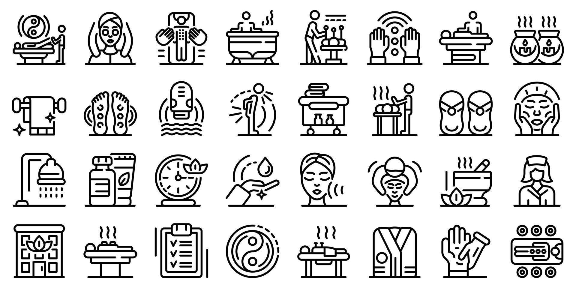 masseur iconen set, Kaderstijl vector