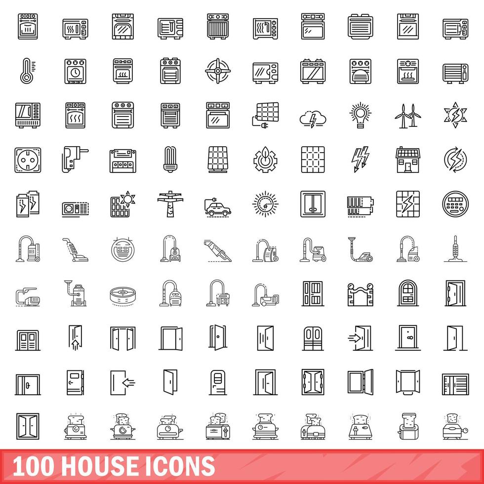100 huis iconen set, Kaderstijl vector