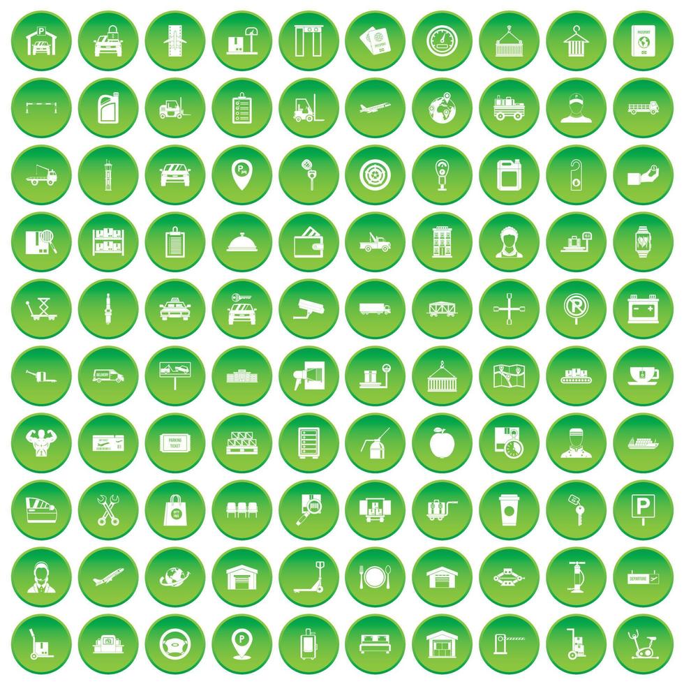 100 laderpictogrammen instellen groene cirkel vector