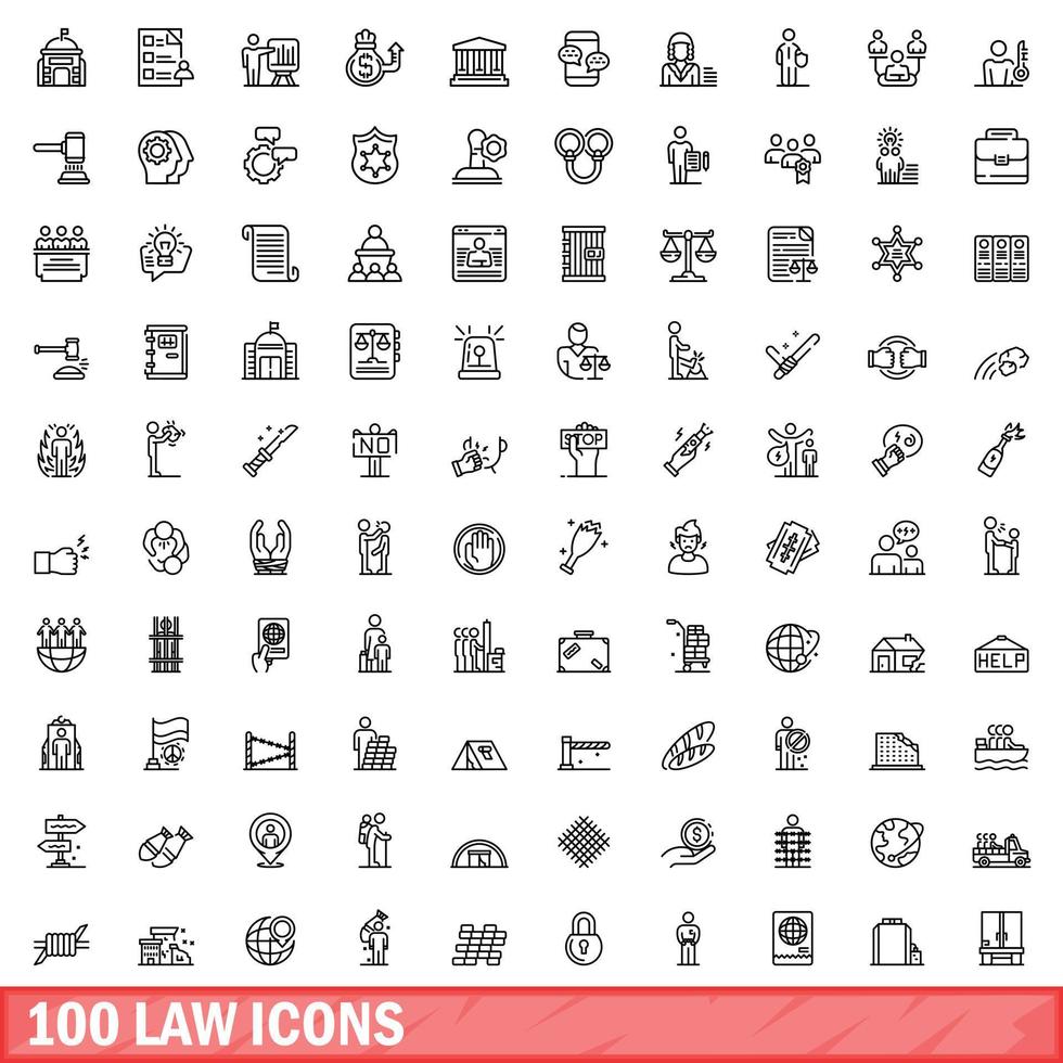 100 wet iconen set, Kaderstijl vector