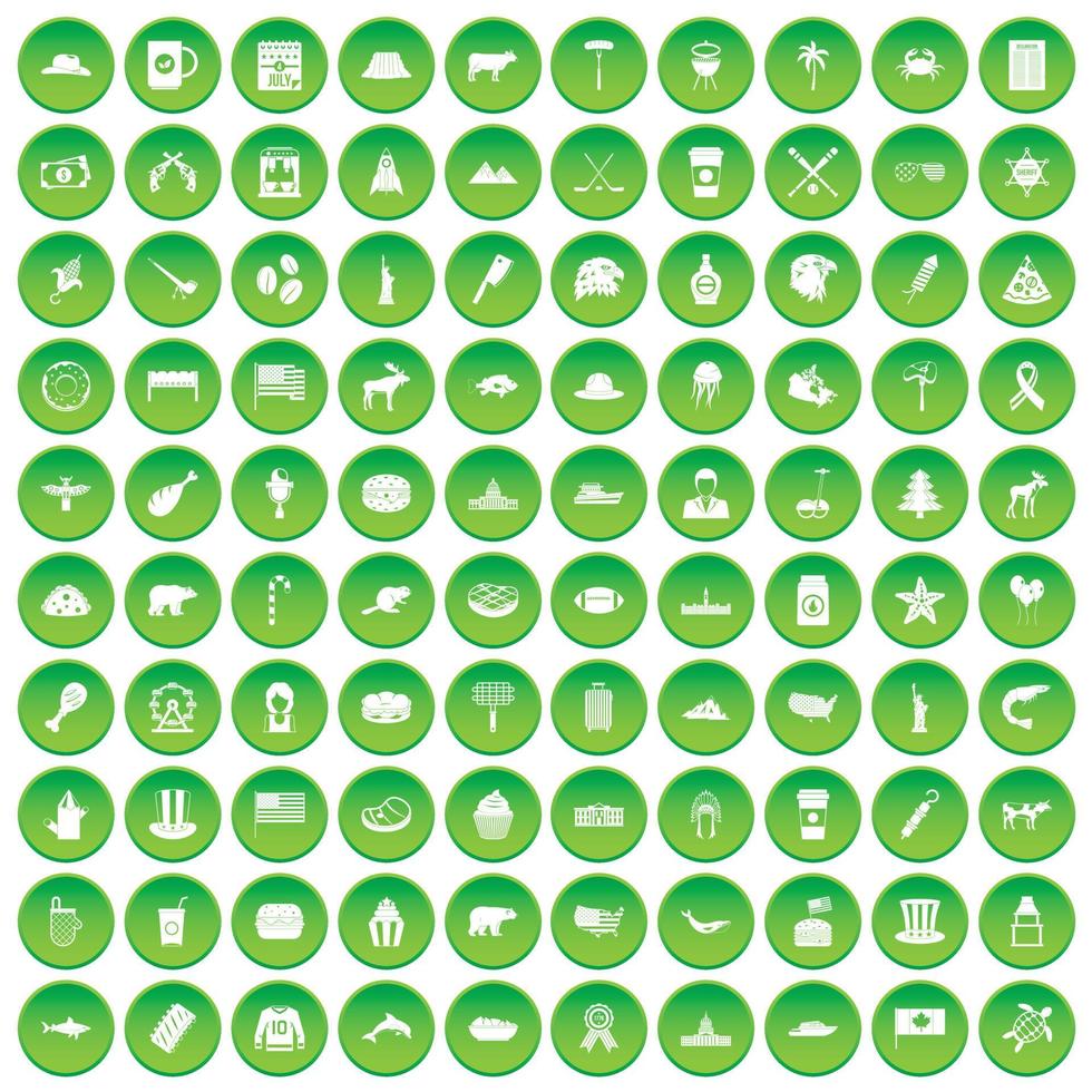 100 Noord-Amerika pictogrammen instellen groene cirkel vector