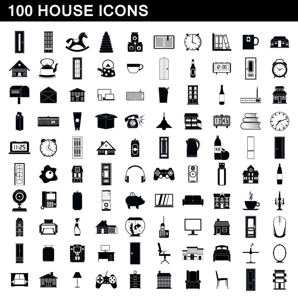 100 huis iconen set, eenvoudige stijl vector