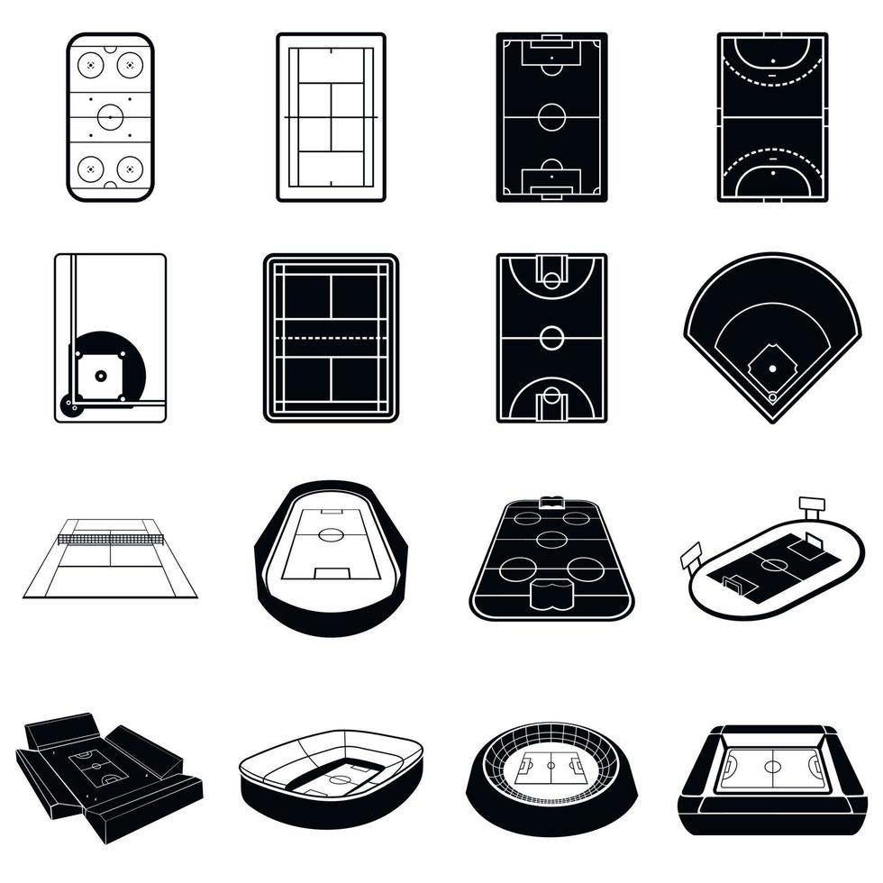 stadion zwarte eenvoudige pictogrammen set vector