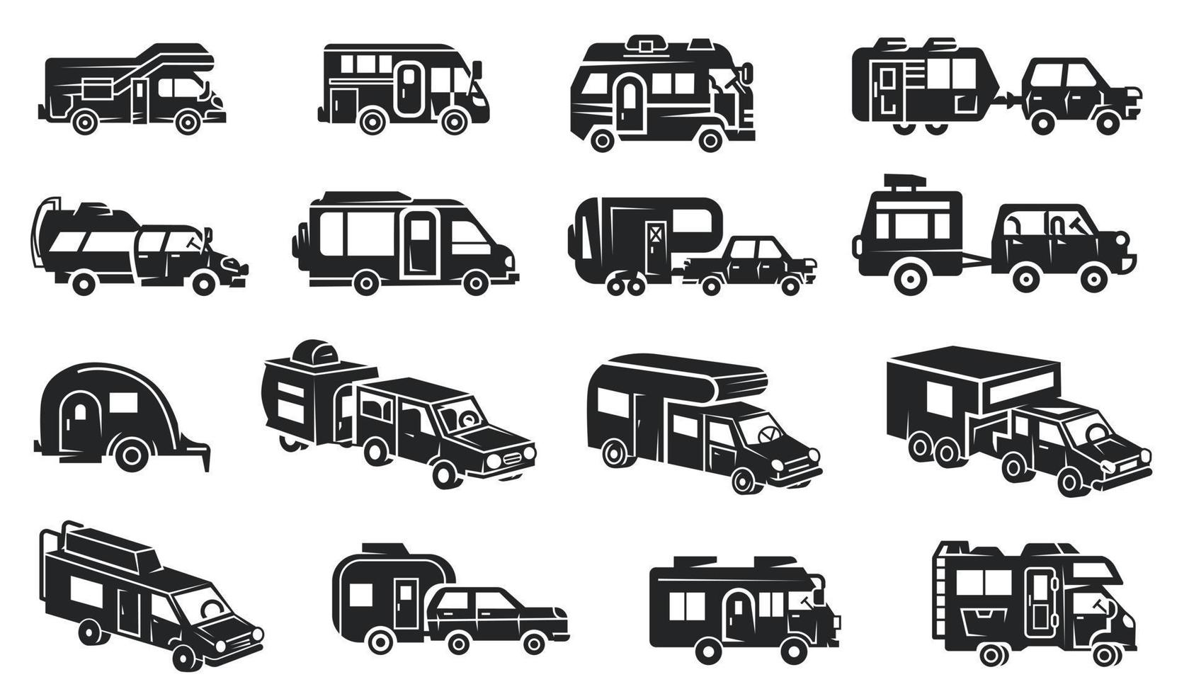 camper iconen set, eenvoudige stijl vector
