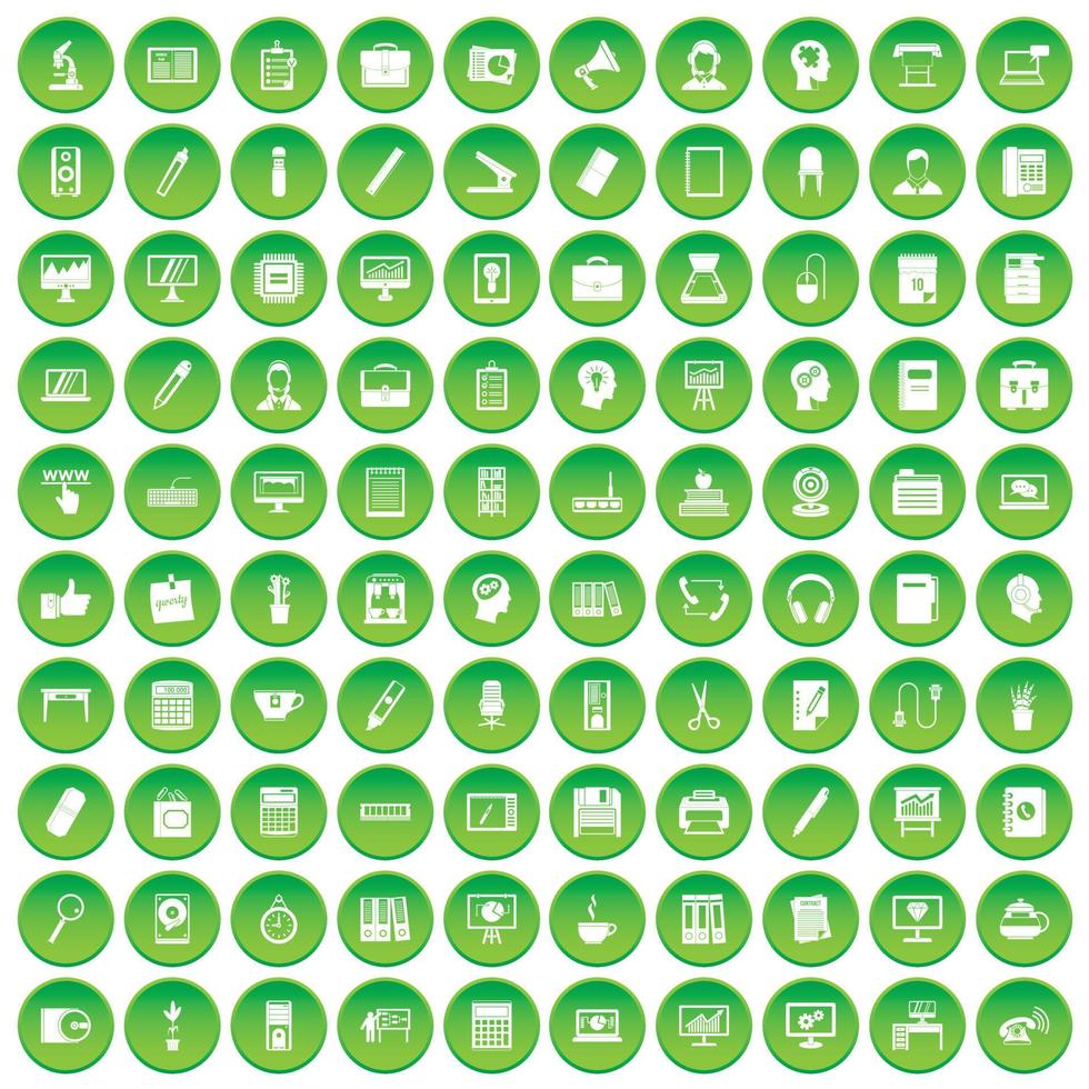 100 werkpictogrammen instellen groene cirkel vector