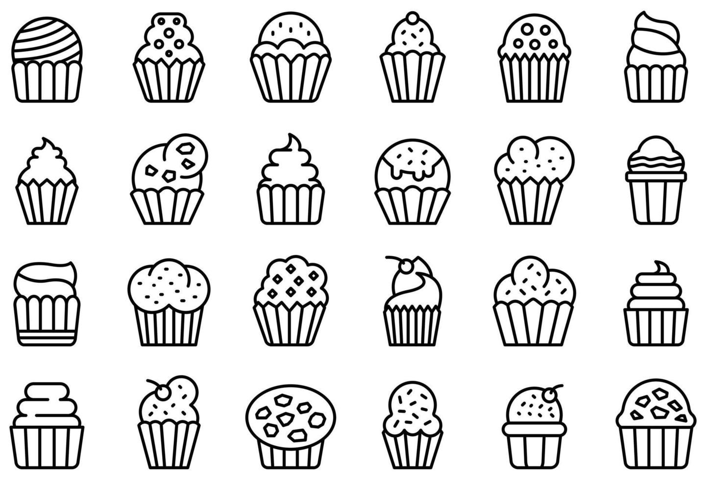 muffin iconen set, Kaderstijl vector