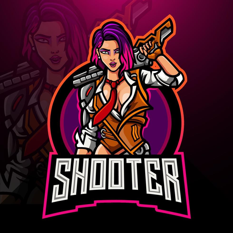 vrouw shooter esport logo mascotte ontwerp vector