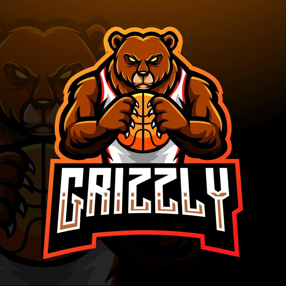 mascotte grizzlybeer. esport-logo-ontwerp. vector