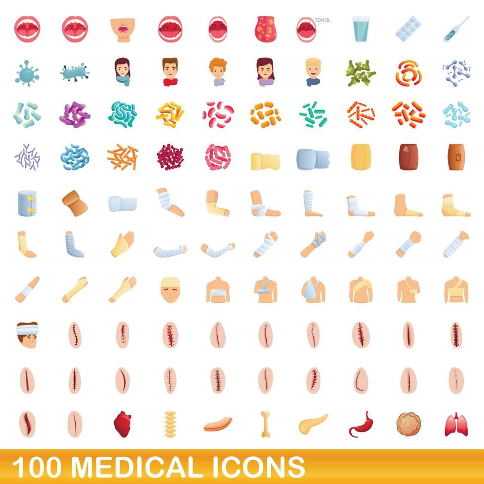 100 medische iconen set, cartoon stijl vector