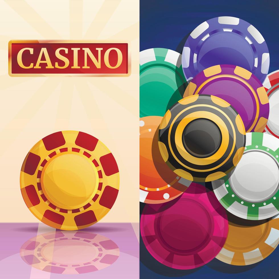 gelukkige casinofiches banner set, cartoon stijl vector