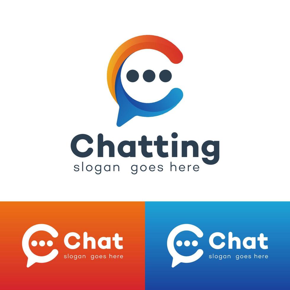 beginletters c met bubbelchat voor chatten met mediasymbool logo-ontwerp vector