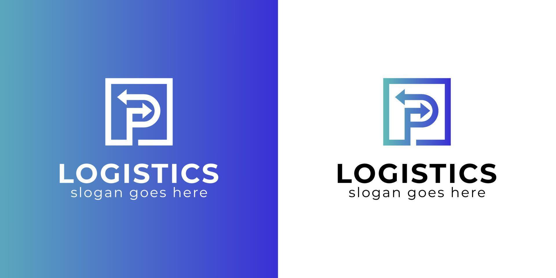 eenvoudig logo-ontwerp van letter p met pijllogo voor uw bedrijf. snelle levering logo. transport logistiek logo sjabloon vector