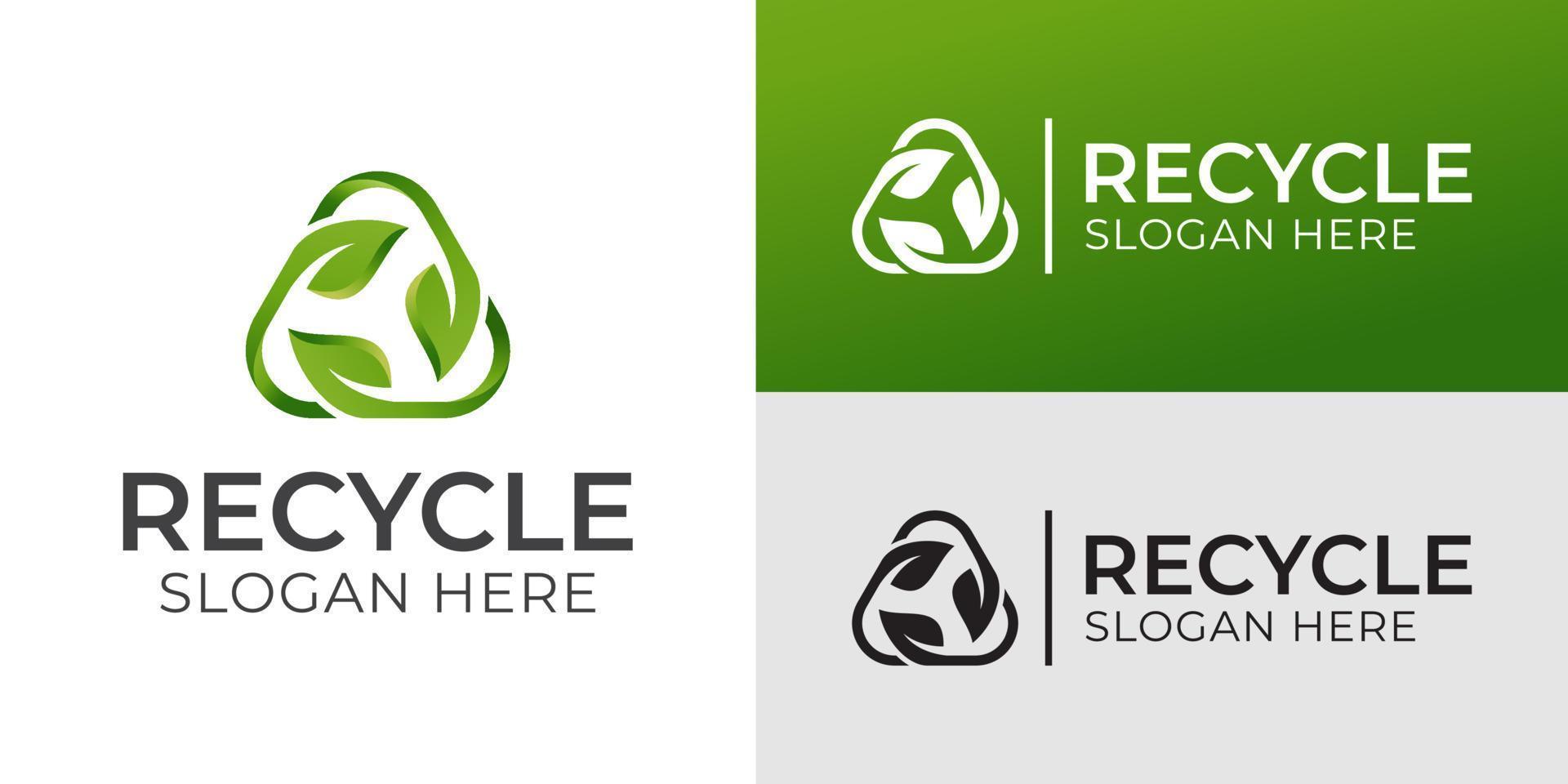 driehoek recyclen met groen blad, recycling ecologie logo of pictogramontwerp vector