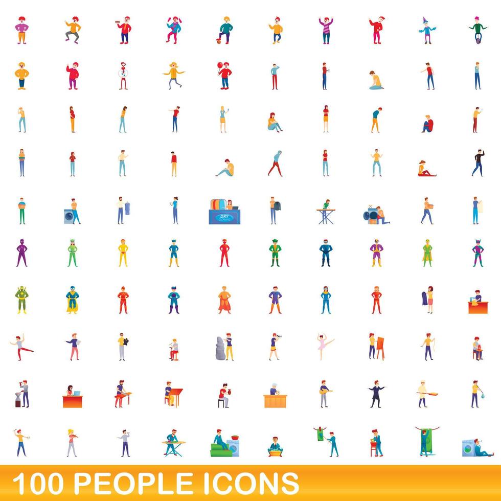 100 mensen iconen set, cartoon stijl vector