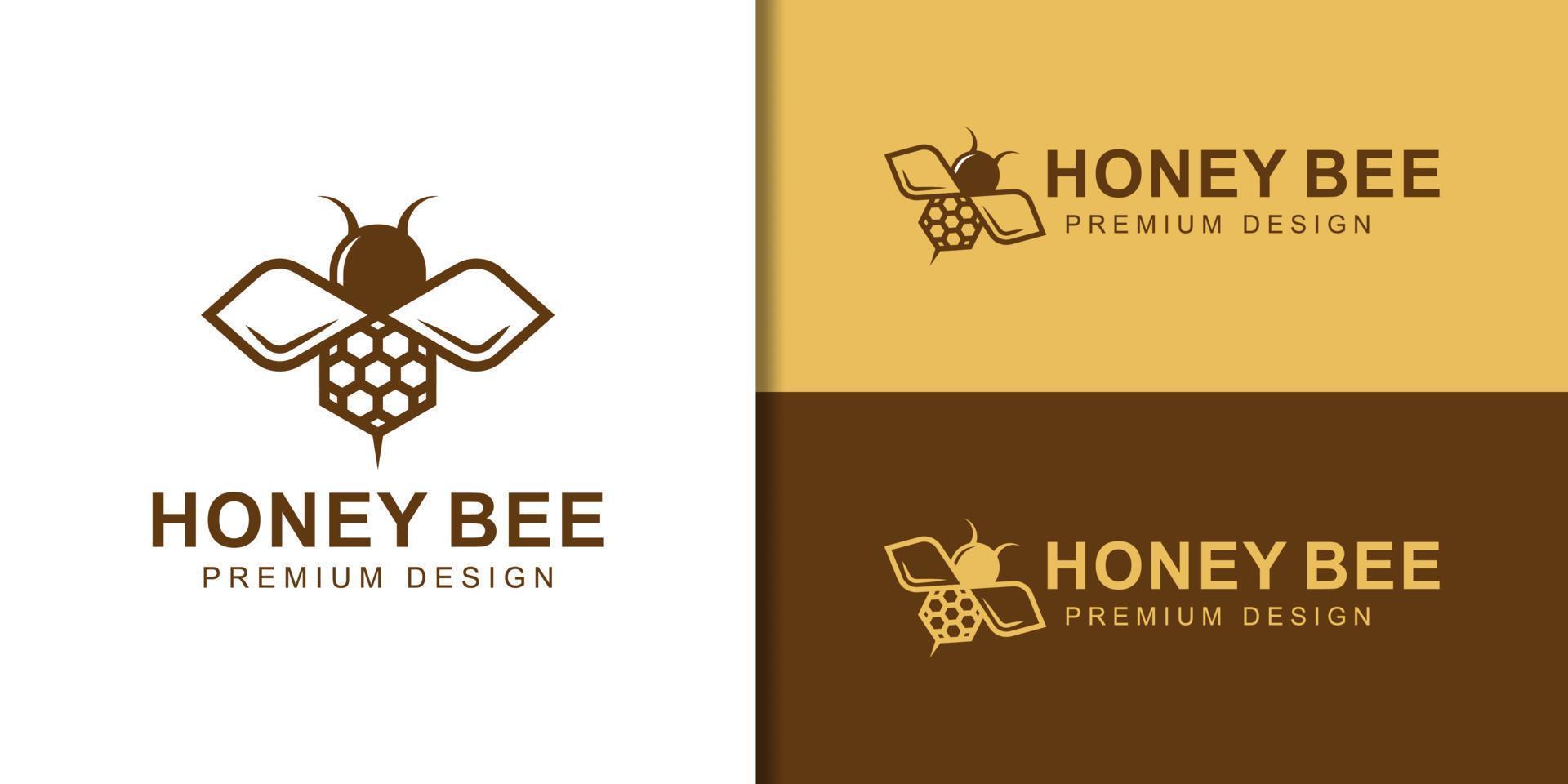 honingbij dieren met honingraat concept logo. zoete honingbij logo, honing etiketten, producten, voedsel zoet symbool vector