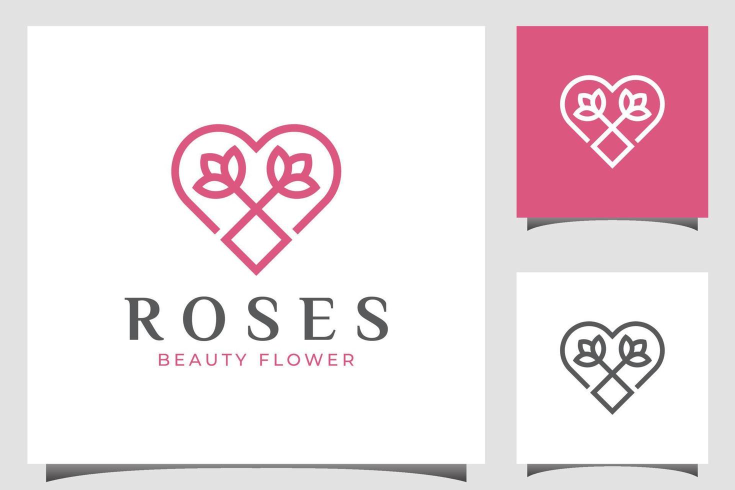 elegant liefdesroos modern logo met hart, bloempictogramsymbool voor decoratie, bruiloft, bloemenverzorgingslogo vector